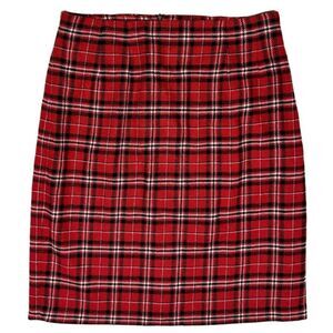 Vintage JG Hook Red Plaid Wool Pencil Skirt Lined Preppy Academia Size 12